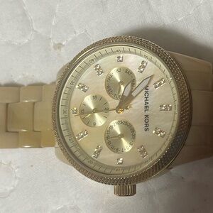 MICHAEL KORS RITZ MULTI FUNCTION CHRONOGRAPHIC CRYSTAL WHITE HORN LADIES WATCH